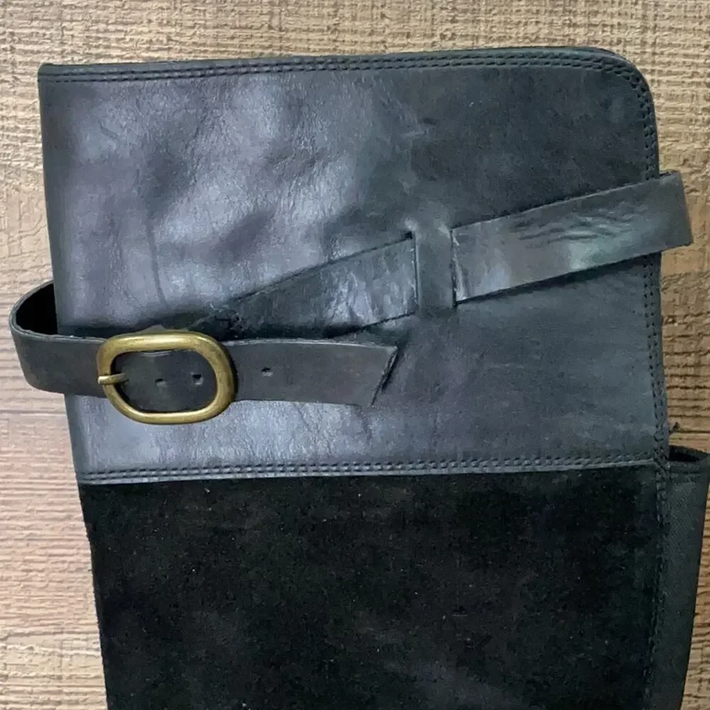 Lucky Brand Nivo Black Over The Knee Leather Suede Boots Size 8.5